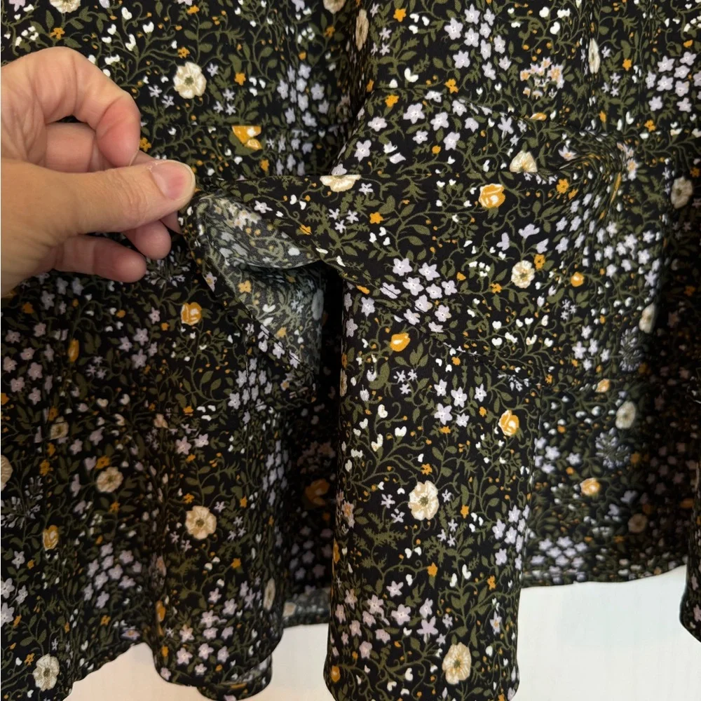 LOFT Black Floral Tiered Mini Skirt with White & Yellow Flowers - Picture 2 of 4